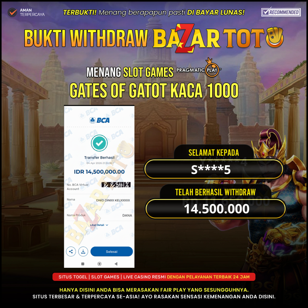 BAZARTOTO - JACKPOT SLOT GATES OF GATOT KACA 1000 Rp.14.500.000.,- LUNAS