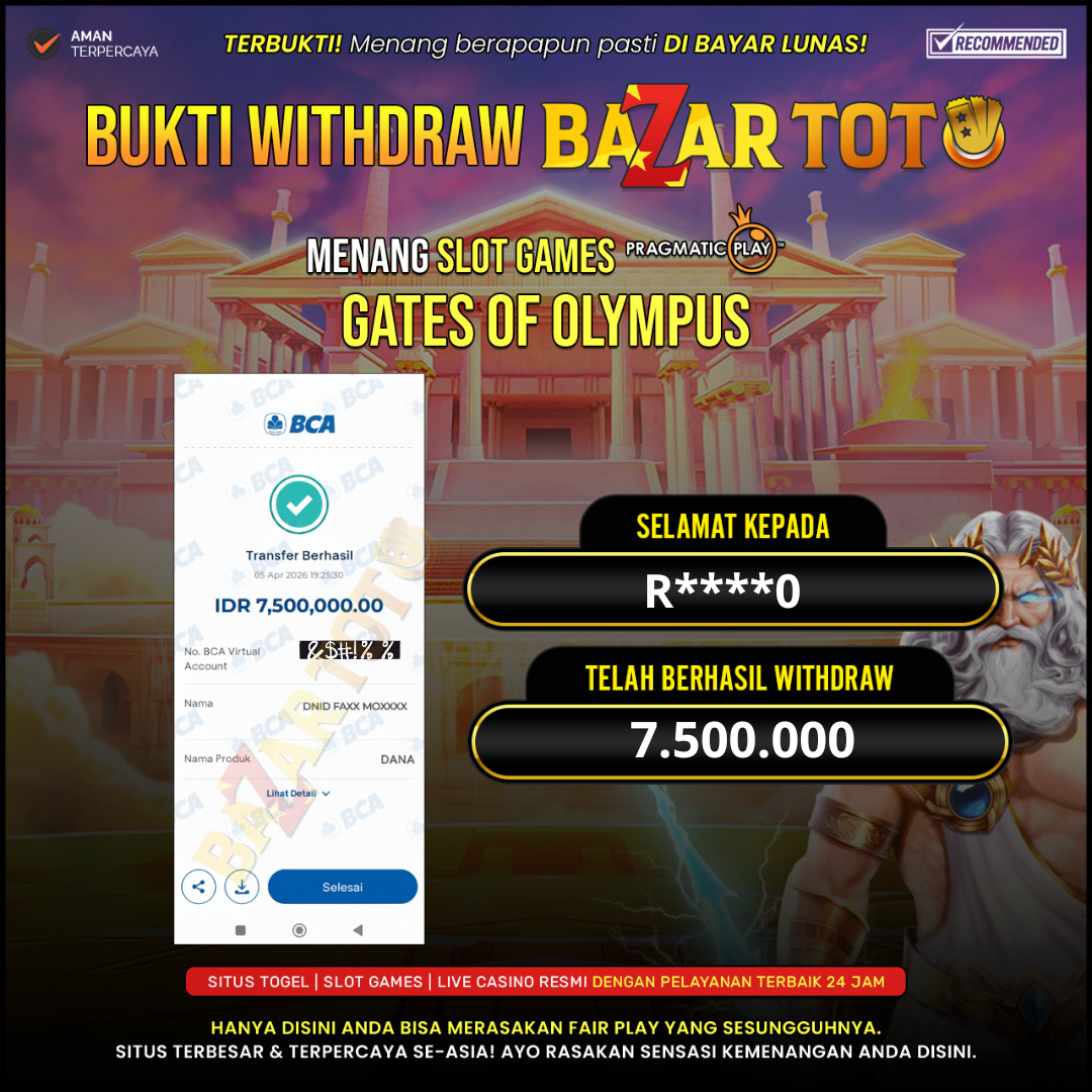 BAZARTOTO - JACKPOT SLOT GATES OF OLYMPUS Rp.7.500.000.,- LUNAS