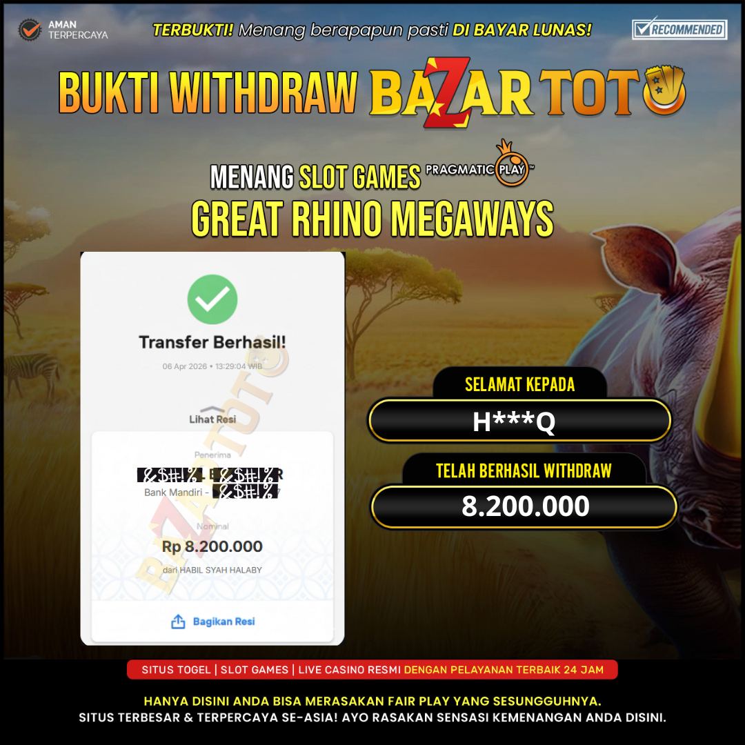 BAZARTOTO - JACKPOT SLOT GREAT RHINO MEGAWAYS Rp.8.200.000.,- LUNAS