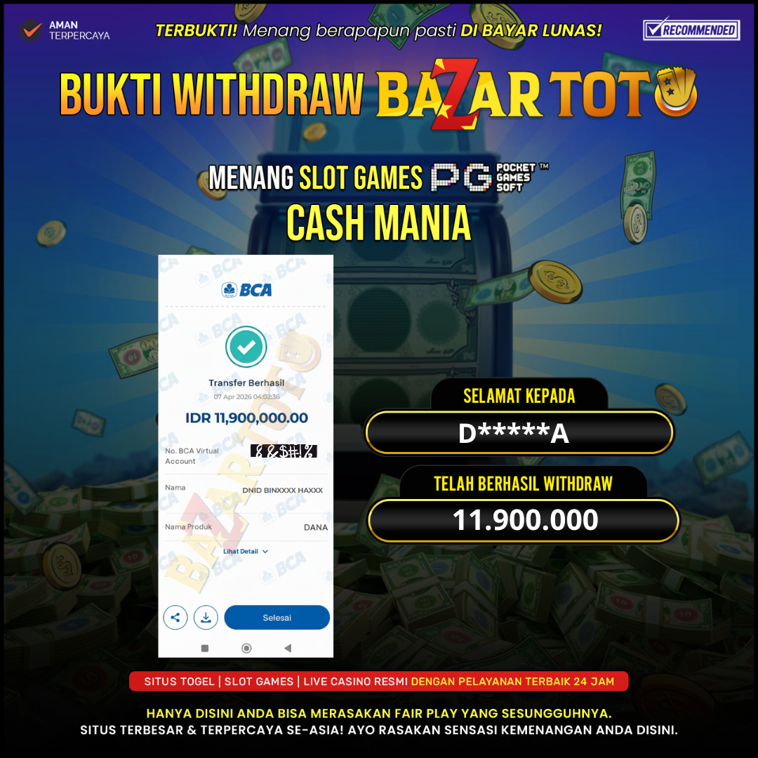 BAZARTOTO - JACKPOT SLOT CASH MANIA Rp.11.900.000.,- LUNAS
