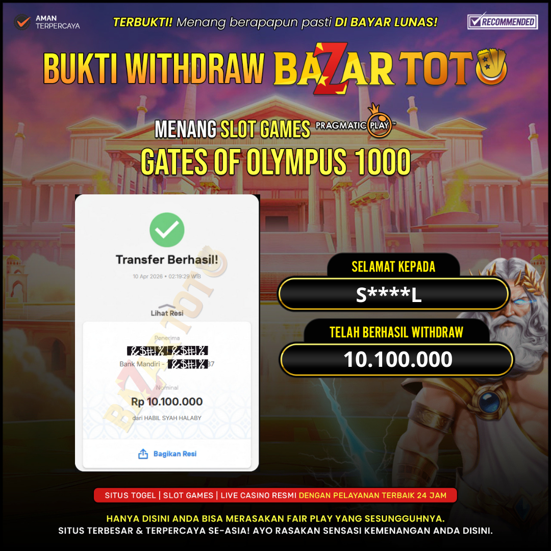 BAZARTOTO - JACKPOT SLOT GATES OF OLYMPUS 1000 Rp.10.100.000.,- LUNAS