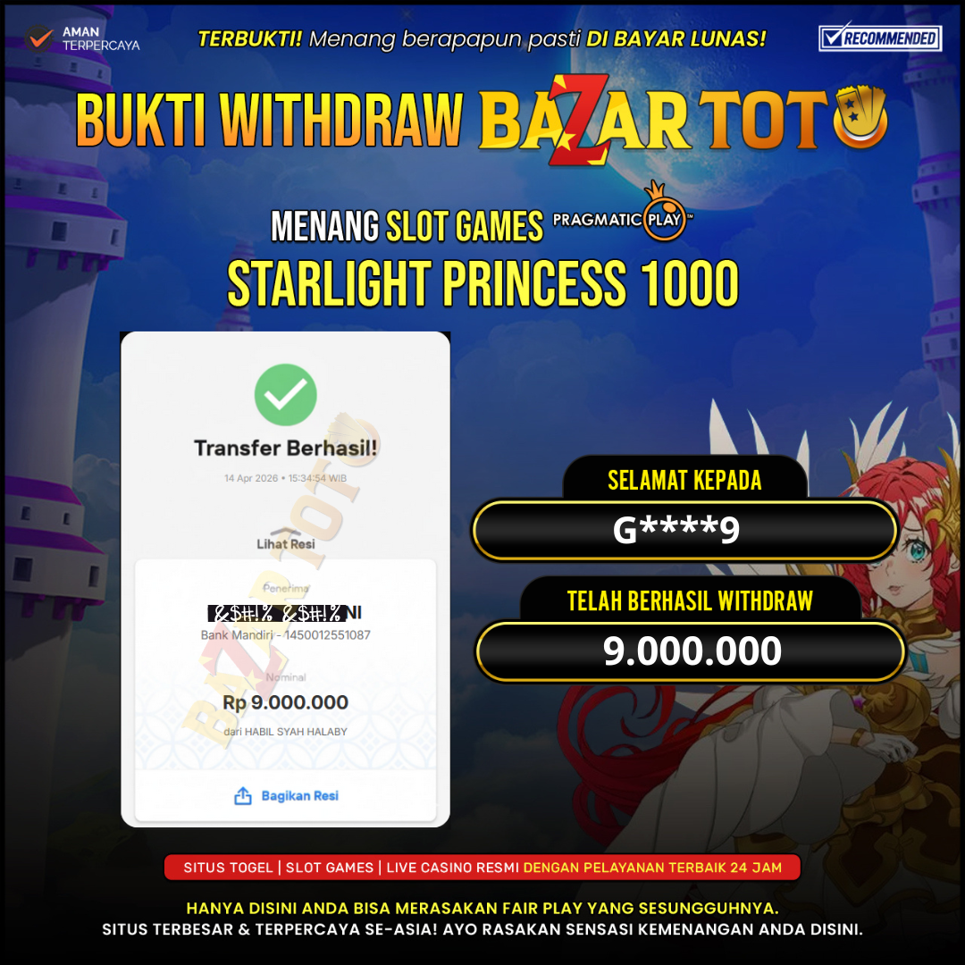 BAZARTOTO - JACKPOT SLOT STARLIGHT PRINCESS 1000 Rp.9.000.000.,- LUNAS