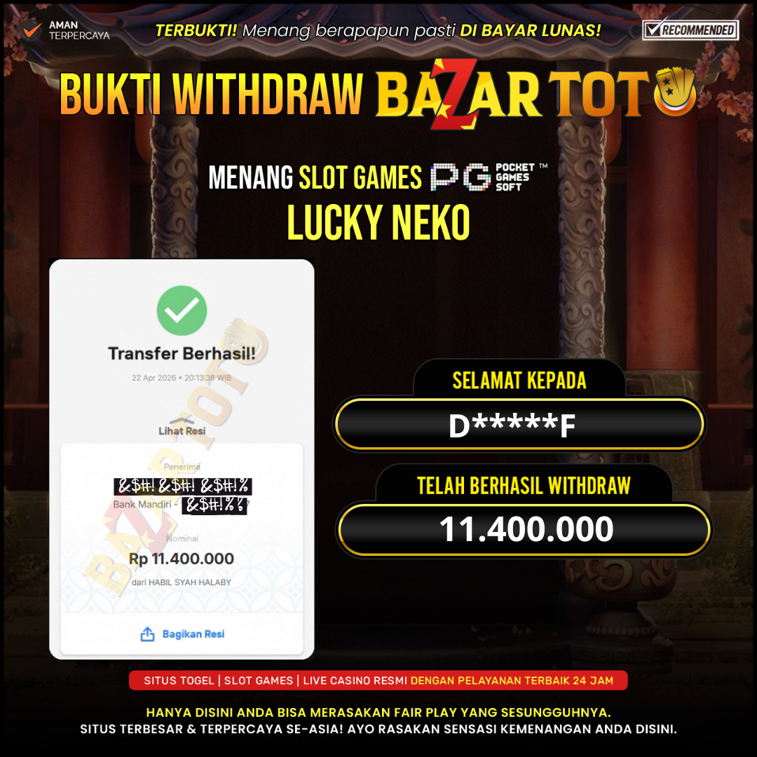 BAZARTOTO - JACKPOT SLOT LUCKY NEKO Rp.11.400.000.,- LUNAS