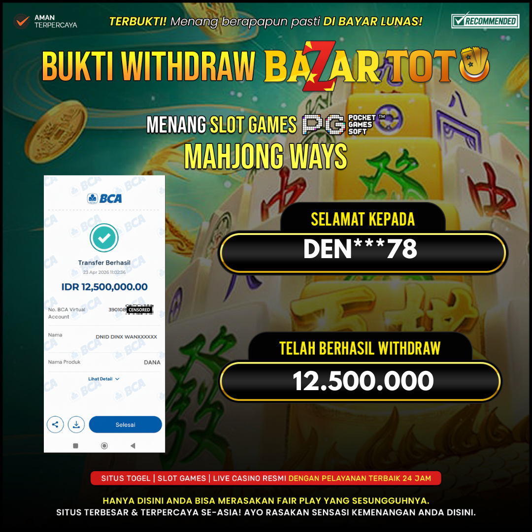 BAZARTOTO - JACKPOT SLOT MAHJONG WAYS Rp.12.500.000.,- LUNAS