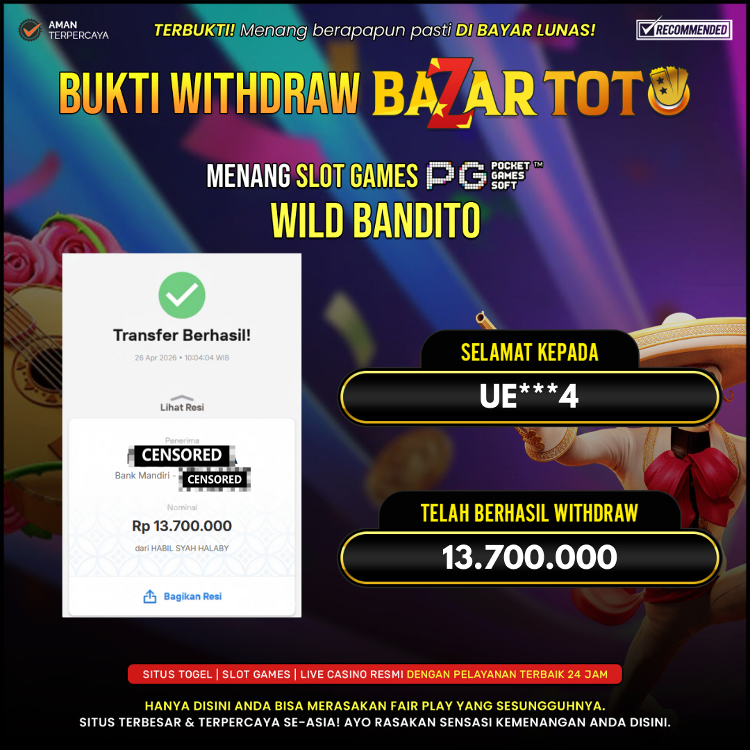 BAZARTOTO - JACKPOT SLOT WILD BANDITO Rp.13.700.000.,- LUNAS