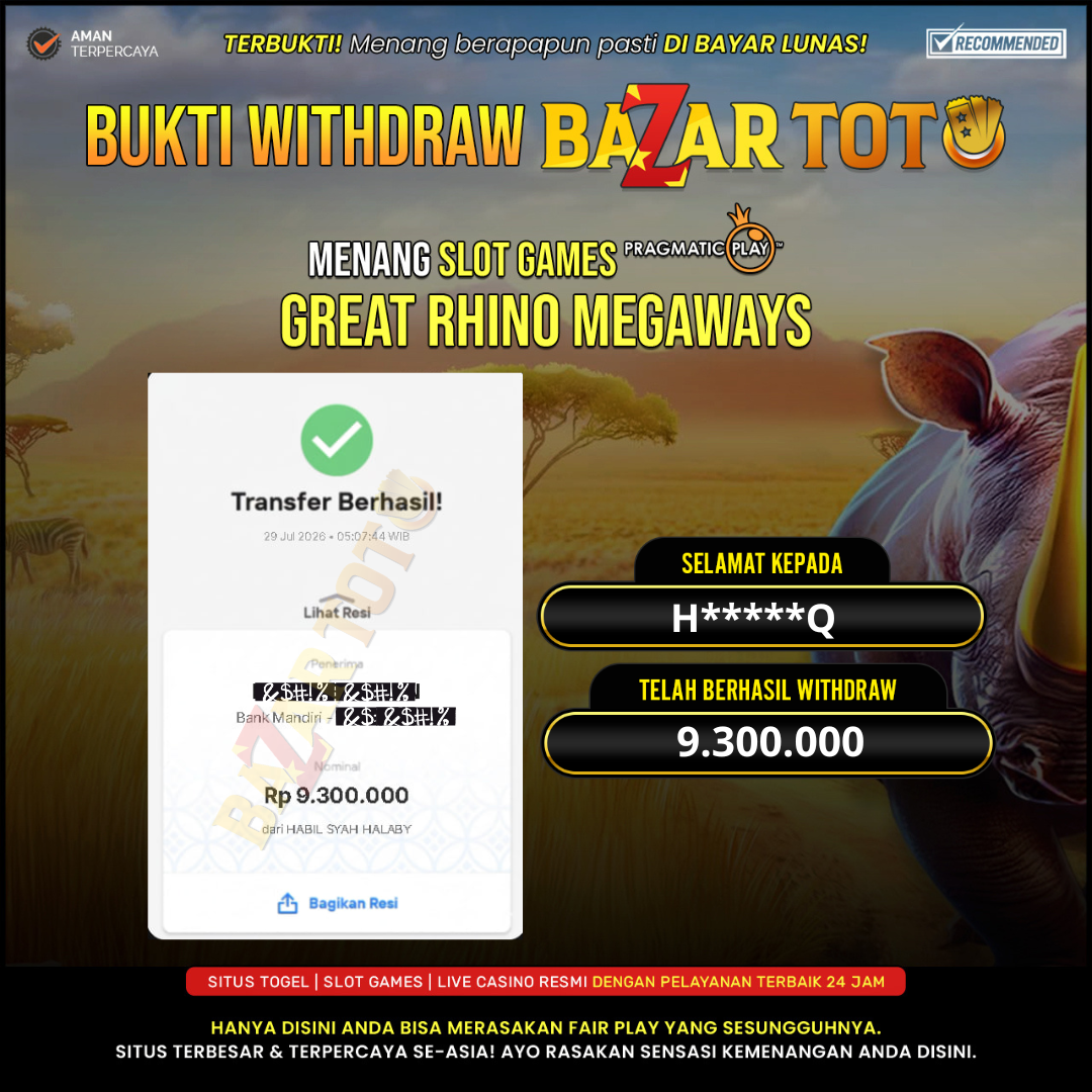 BAZARTOTO - JACKPOT SLOT GREAT RHINO MEGAWAYS  Rp.9.300.000.,- LUNAS