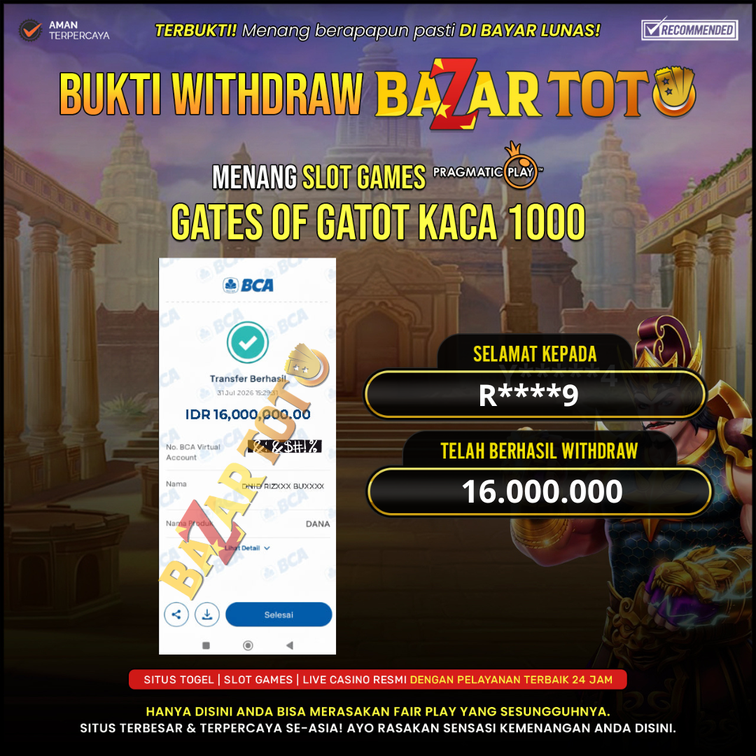 BAZARTOTO - JACKPOT SLOT GATES OF GATOTKACA 1000  Rp.16.000.000.,- LUNAS