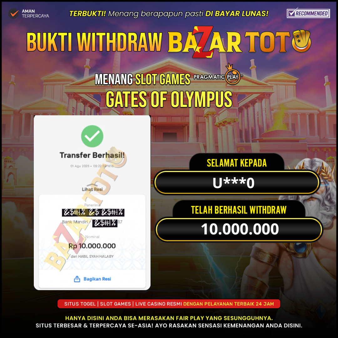 BAZARTOTO - JACKPOT SLOT GATES OF OLYMPUS Rp.10.000.000.,- LUNAS