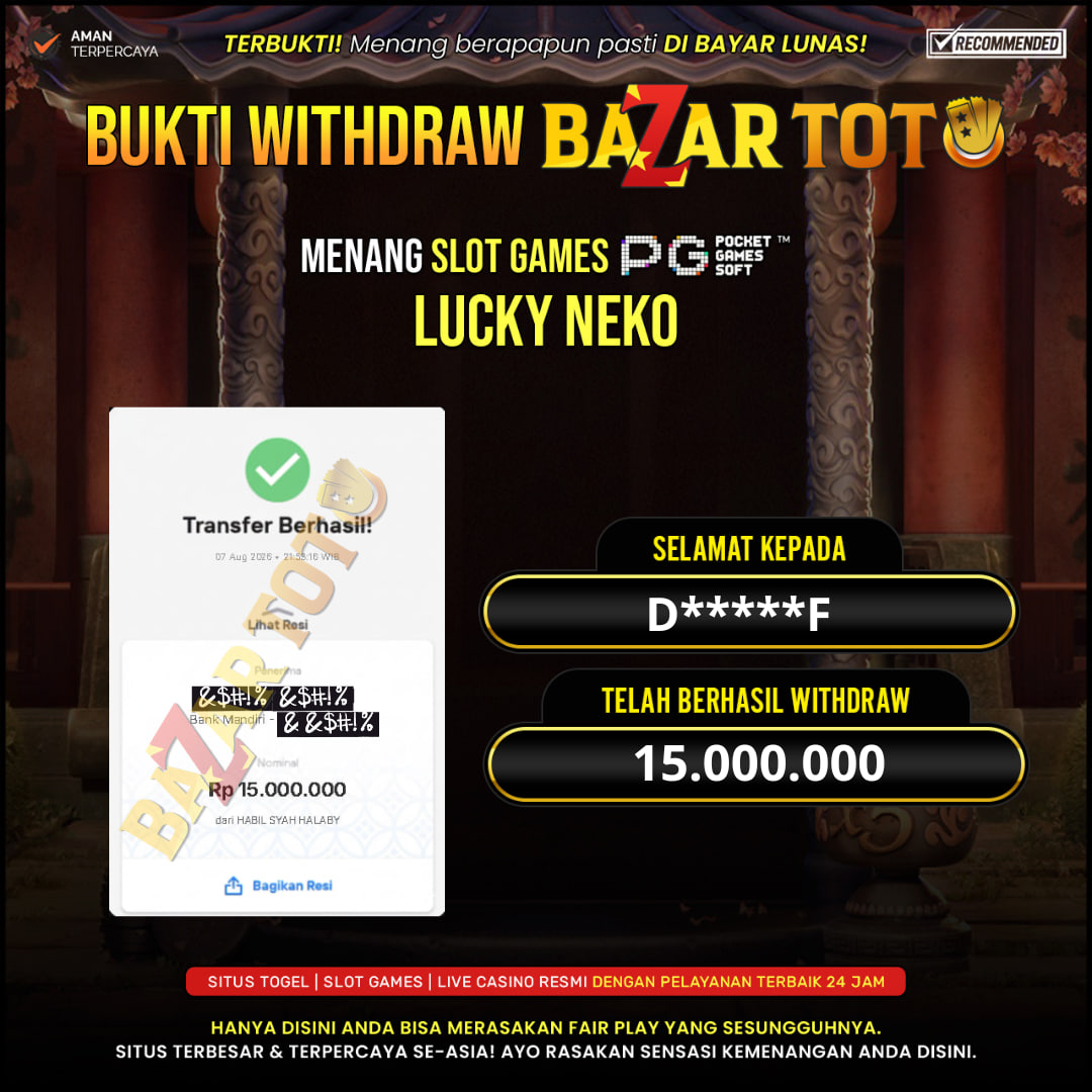 BAZARTOTO - JACKPOT SLOT LUCKY NEKO  Rp.15.000.000.,- LUNAS