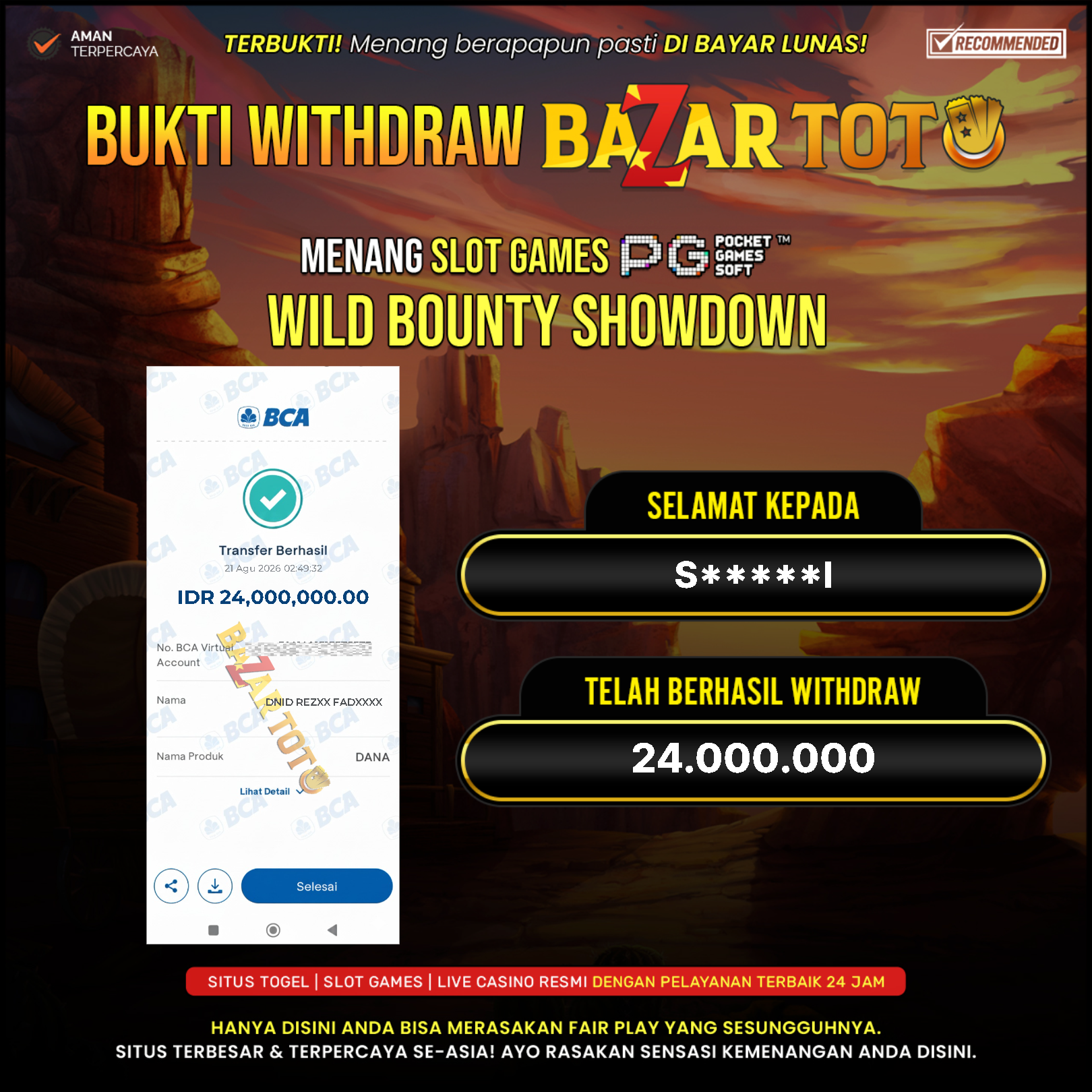 BAZARTOTO - JACKPOT SLOT WILD BOUNTY SHOWDOWN Rp.24.000.000.,- LUNAS