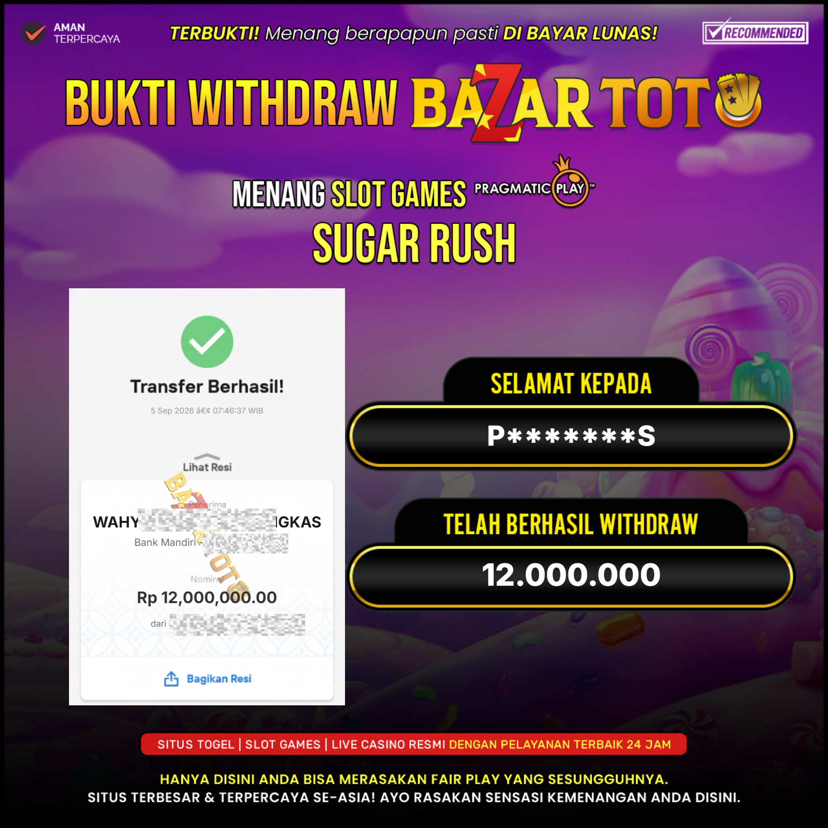 BAZARTOTO - JACKPOT SLOT SUGAR RUSH Rp.12.000.000.,- LUNAS