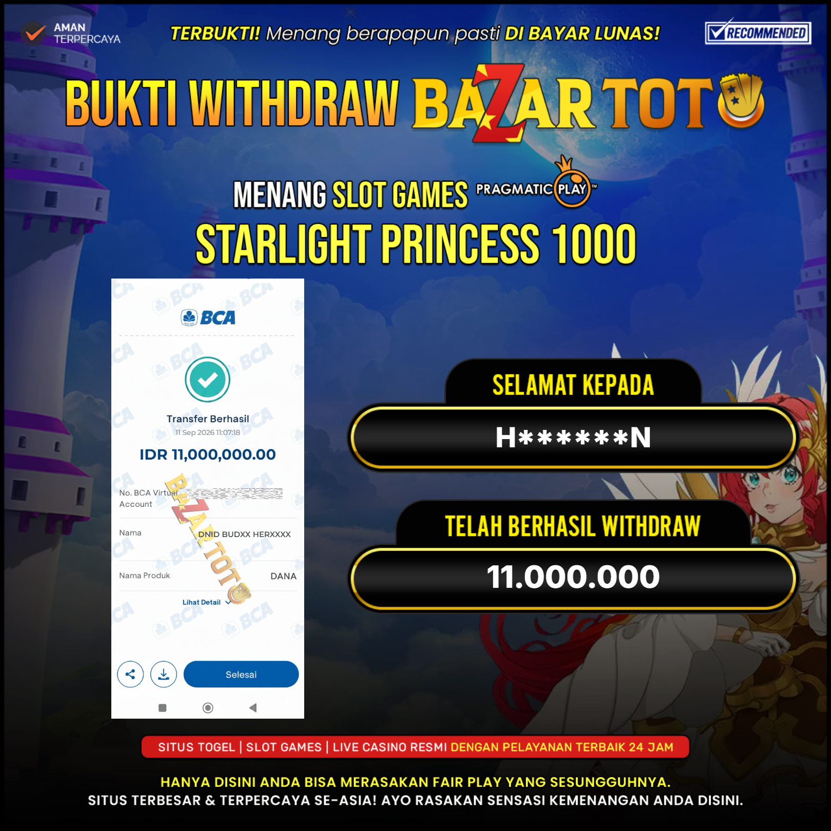 BAZARTOTO - JACKPOT SLOT STARLIGHT PRINCESS 1000 Rp.10.000.000.,- LUNAS