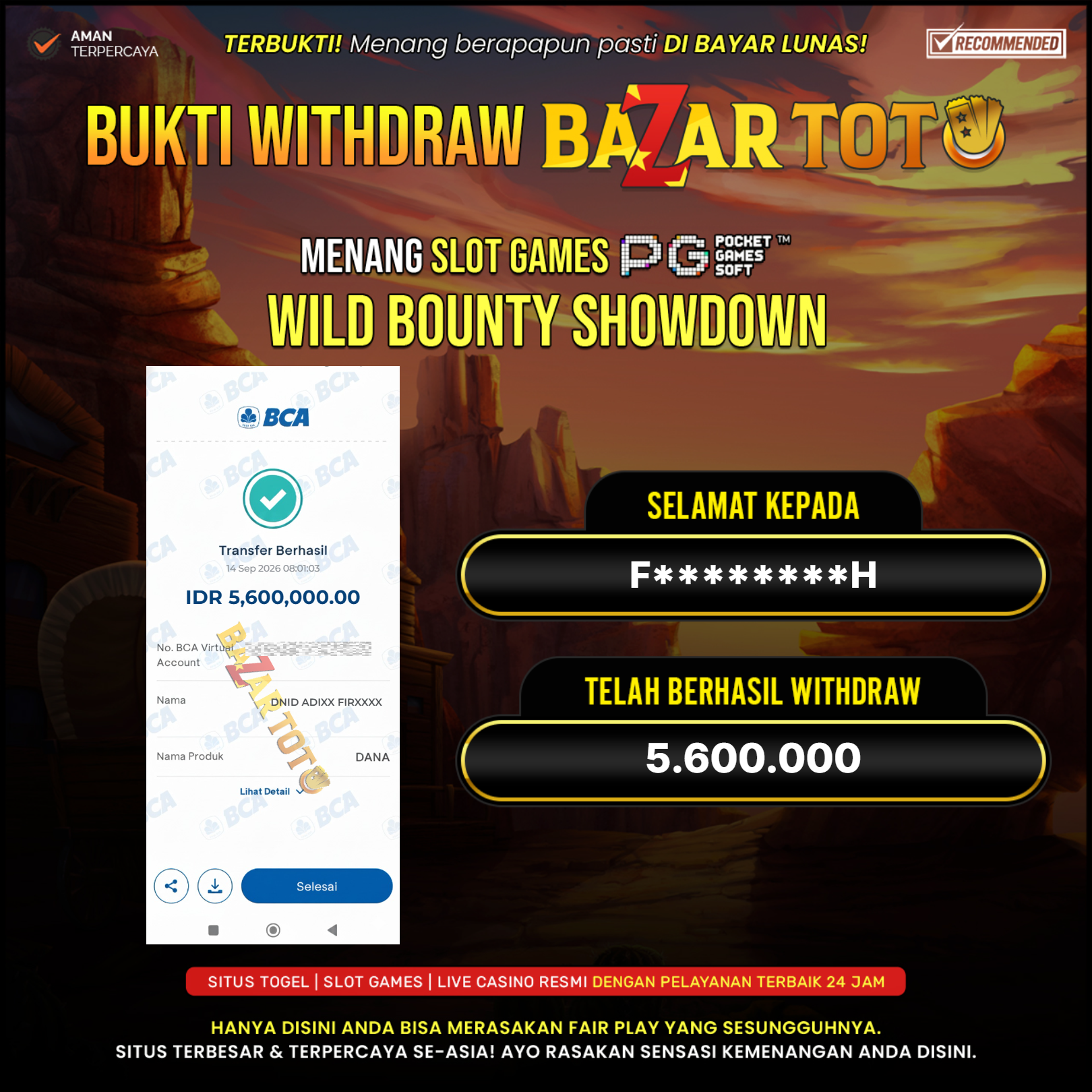 BAZARTOTO - JACKPOT SLOT WILD BOUNTY SHOWDOWN Rp.5.600.000.,- LUNAS