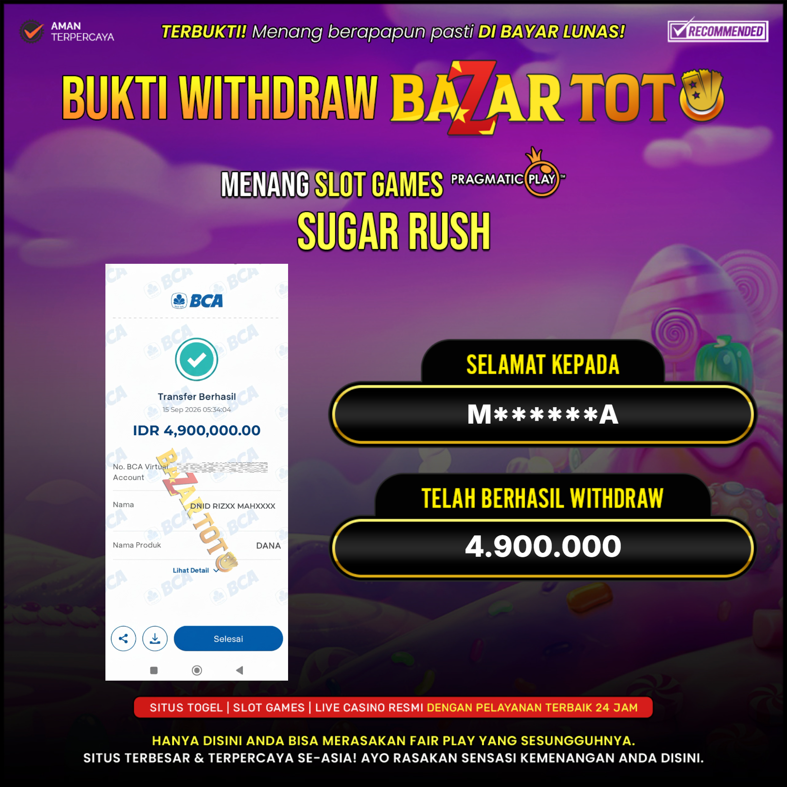 BAZARTOTO - JACKPOT SLOT SUGAR RUSH Rp.4.900.000.,- LUNAS