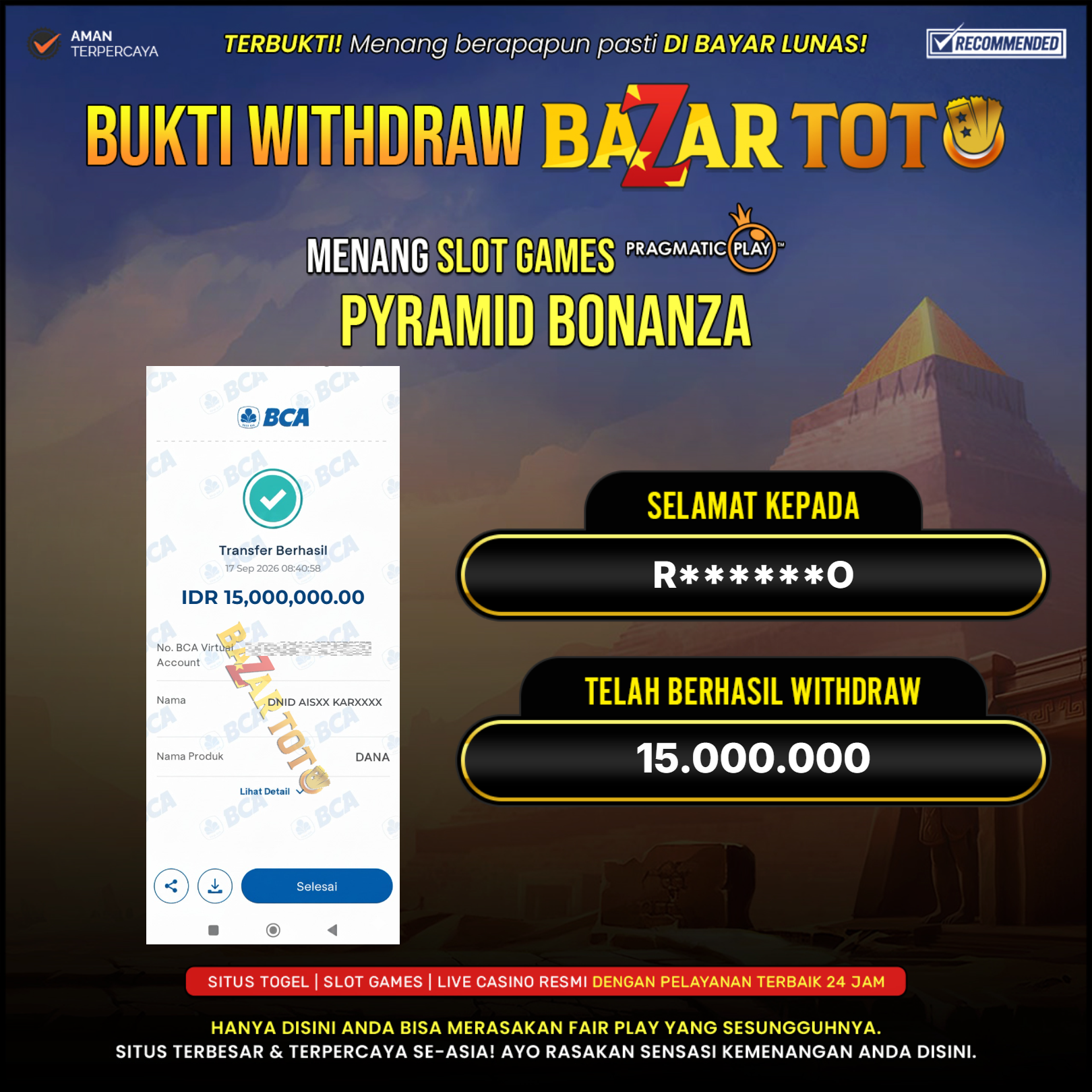 BAZARTOTO - JACKPOT SLOT PYRAMID BONANZA Rp.15.000.000.,- LUNAS